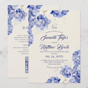 Elegante Hydrangea Blauwe Ivoren Bruiloft Kaart