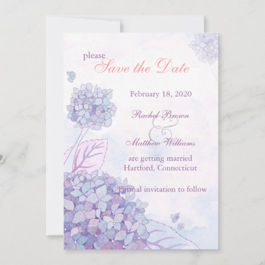 Elegante Hydrangea Blooms Floral Save the Date Kaart (Voorkant)