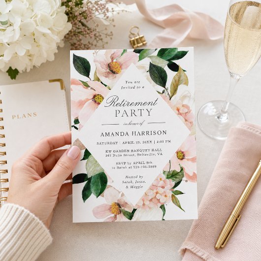Elegante Hydrangea Blush Bloemen Pensioenfeest Kaart