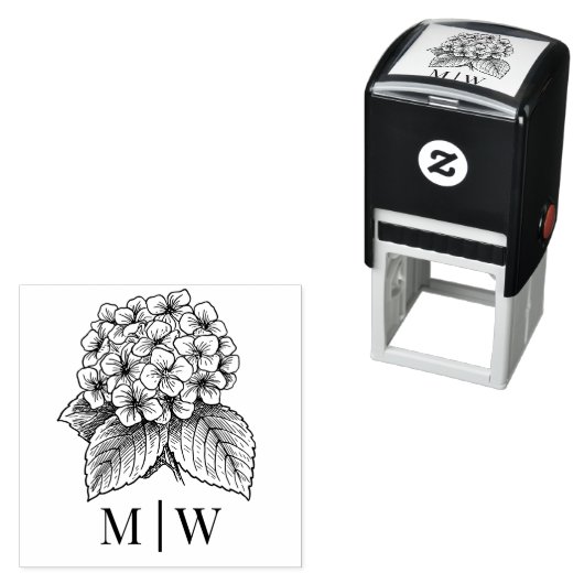 Elegante Hydrangea Boeket Bruidspaar Beginletters Zelfinktende Stempel (In situ)