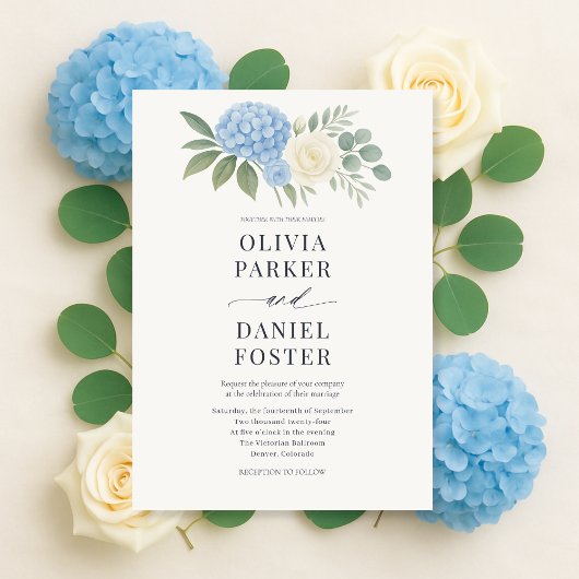 Elegante Hydrangea Botanische Eucalyptus Bruiloft Kaart