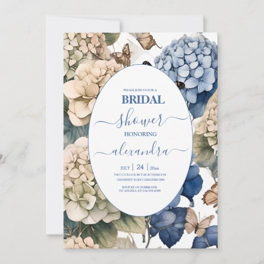 Elegante Hydrangea bruiloft Kaart (Voorkant)