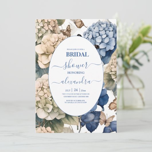 Elegante Hydrangea bruiloft Kaart (Staand voorkant)