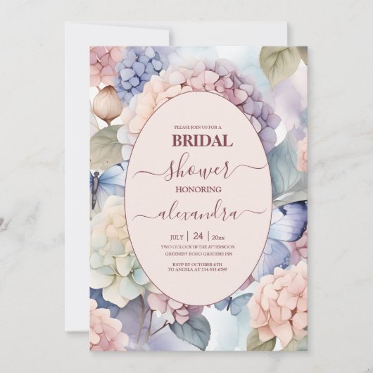 Elegante Hydrangea bruiloft Kaart (Voorkant)