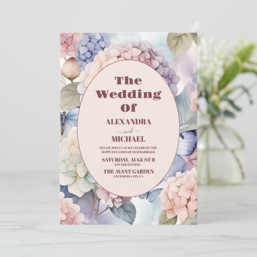Elegante Hydrangea bruiloft Kaart (Staand voorkant)