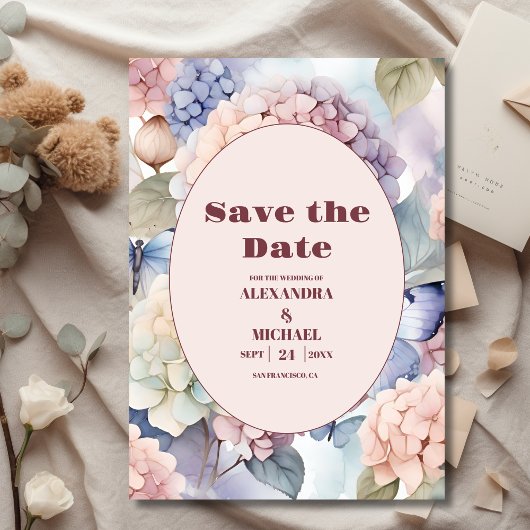 Elegante Hydrangea bruiloft Save The Date