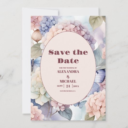 Elegante Hydrangea bruiloft Save The Date (Voorkant)