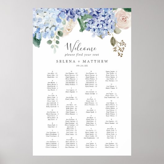 Elegante Hydrangea bruiloft Zitkaart Poster (Voorkant)