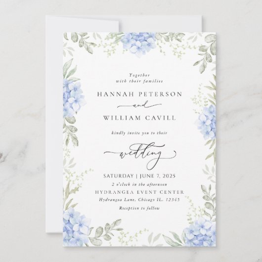 Elegante Hydrangea Floral bruiloft uitnodiging (Voorkant)