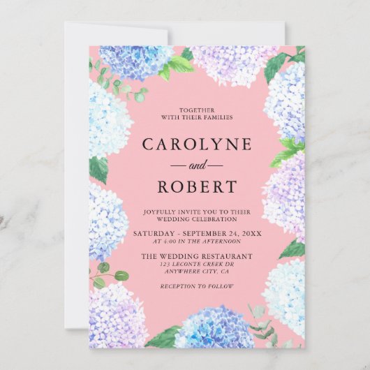 Elegante Hydrangea Floral bruiloft uitnodiging (Voorkant)