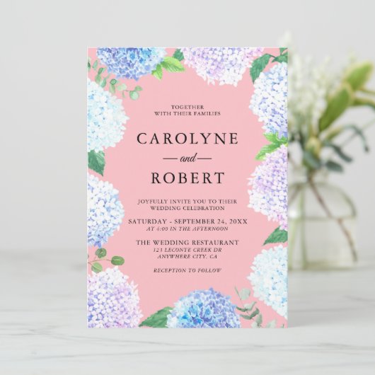 Elegante Hydrangea Floral bruiloft uitnodiging (Staand voorkant)