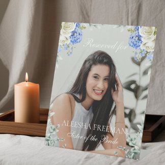 Elegante Hydrangea Huwelijk Gereserveerde Herdenki Reclamebord Met Voetstuk