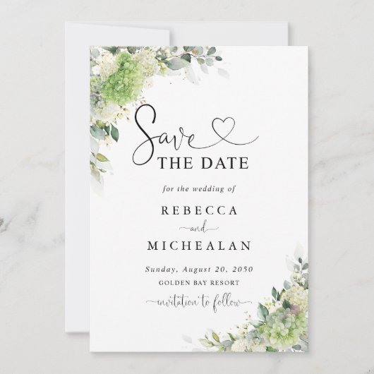 Elegante Hydrangea Huwelijk Save The Date Kaart (Voorkant)