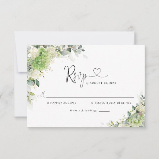 Elegante Hydrangea Huwelijks RSVP Kaart (Voorkant)