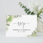 Elegante Hydrangea Huwelijks RSVP Kaart (Staand voorkant)