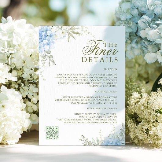 Elegante Hydrangea Huwelijksdetails Informatiekaartje