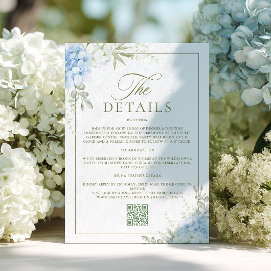 Elegante Hydrangea Huwelijksdetails Informatiekaartje