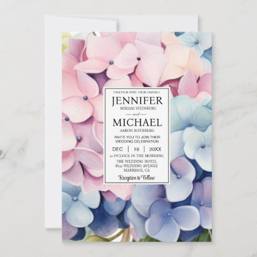 Elegante Hydrangea Huwelijksuitnodigingen Kaart (Voorkant)