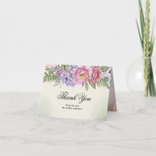Elegante Hydrangea Pioen Huwelijk Bedankt Vouwkaar (Voorkant)