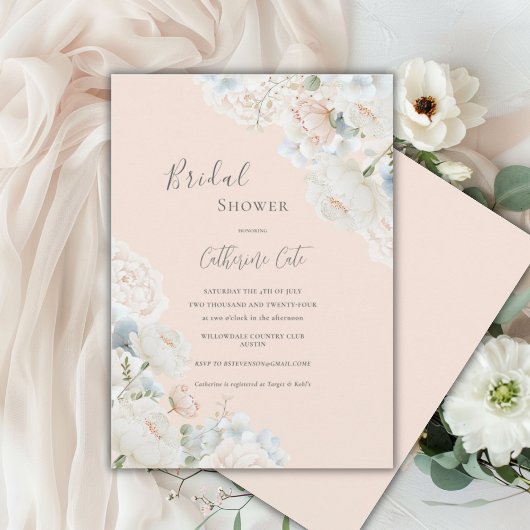 Elegante Hydrangea Pioenrozen Bruidsdouche Kaart