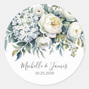 Elegante Hydrangea Roos Bloemachtige Trouwdag Ronde Sticker