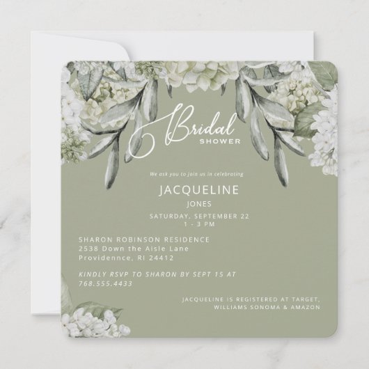 Elegante Hydrangea Sage Bruidsdouche Kaart (Voorkant)