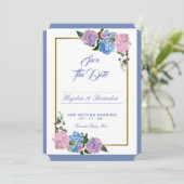 Elegante Hydrangea Save The Date kaart (Staand voorkant)