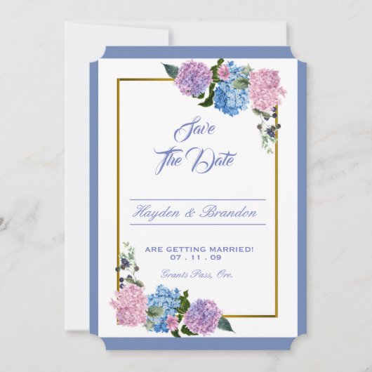 Elegante Hydrangea Save The Date kaart (Voorkant)