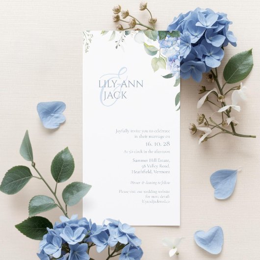 Elegante Hydrangea Trouw Uitnodiging Plat Kaart