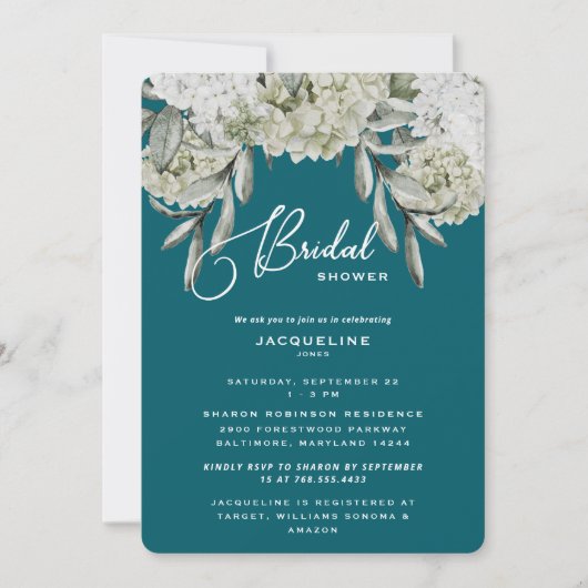 Elegante Hydrangea Turquoise Afgeronde Bruidsdouch Kaart (Voorkant)