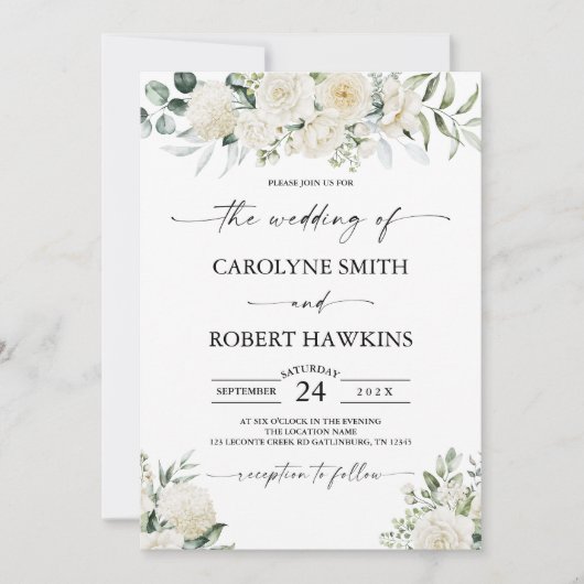 Elegante Hydrangea Witte Rose Bloemen Bruiloft Kaart (Voorkant)