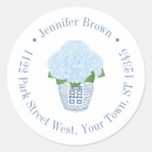 Elegante Hydrangea's Gemberpot Retouradres Ronde Sticker