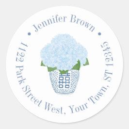 Elegante Hydrangea's Gemberpot Retouradres Ronde Sticker