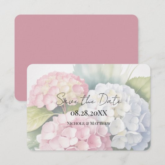 Elegante Hydrangea's in waterverf Save The Date (Voorkant / Achterkant)
