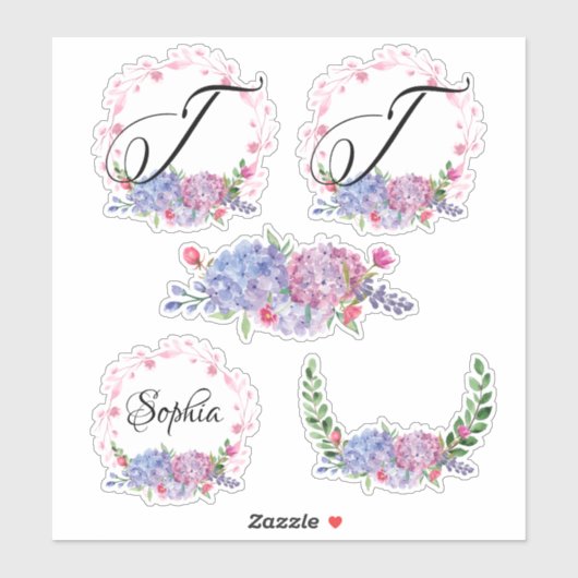 Elegante Hydrangeas | Kransen | Monogram | Letter Sticker (Vel)