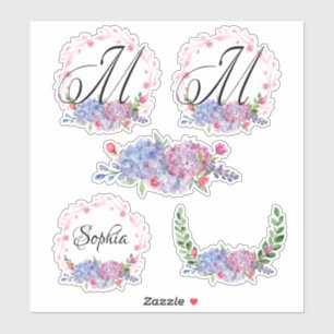 Elegante Hydrangeas   Kransen   Monogram   Letter  Sticker