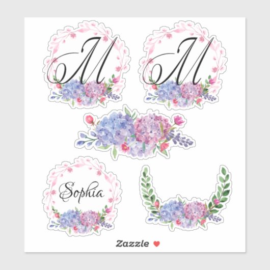 Elegante Hydrangeas | Kransen | Monogram | Letter Sticker (Vel)