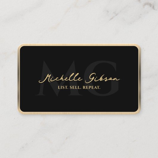 Elegante hypotheekmakelaar Black Faux Gold Border Visitekaartje (Voorkant)