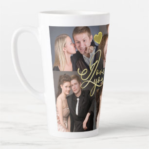 Elegante I Love You Gouden Fotocollage Calligrafie Latte Mok