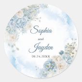Elegante Ice Blue Ivoor Roos Bloemen Wedding Ronde Sticker (Voorkant)