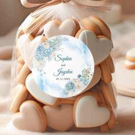 Elegante Ice Blue Ivoor Roos Bloemen Wedding Ronde Sticker