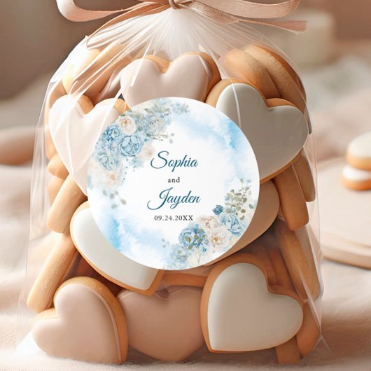 Elegante Ice Blue Ivoor Roos Bloemen Wedding Ronde Sticker
