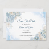 Elegante Ice Blue Ivoor Roos Bloemen Wedding Save The Date (Voorkant)