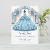 Elegante Ice Blue Quinceañera uitnodiging (Staand voorkant)
