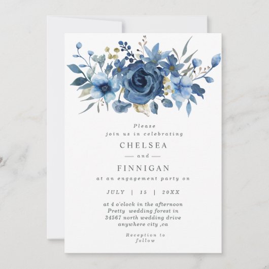 Elegante Ice Blue Winter Bloemen Huwelijksuitnodig Kaart (Voorkant)