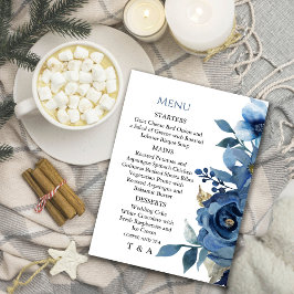 Elegante Ice Blue Winter Bloemen Menu Uitnodiging