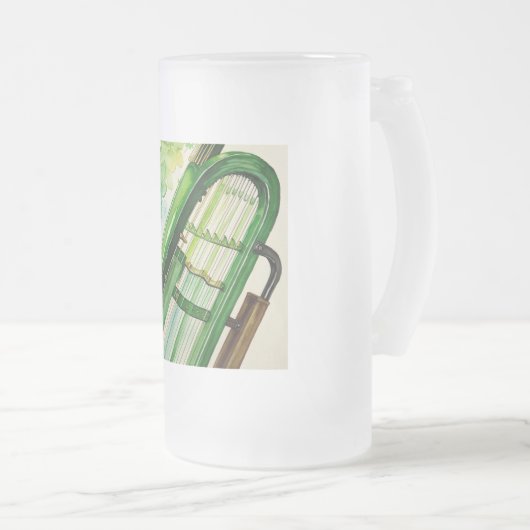 Elegante Ierse Harp Frosted Stein - Keltische muzi Matglas Bierpul (Voorkant rechts)
