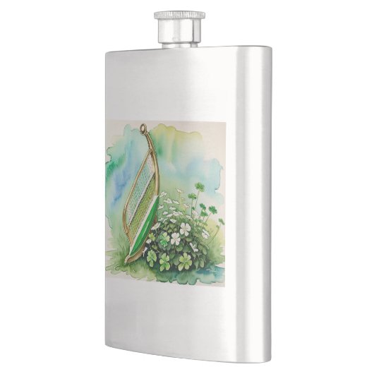 Elegante Ierse Harp & Shamrock Heupfles - Celtic H (Links)