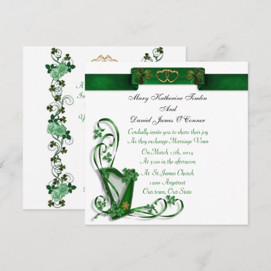 Elegante Ierse huwelijksuitnodiging Harp Kaart (Voorkant / Achterkant)