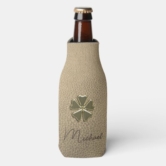 Elegante Ierse klaver Patrick's Day leer Flesjeskoeler (Fles Voorkant)